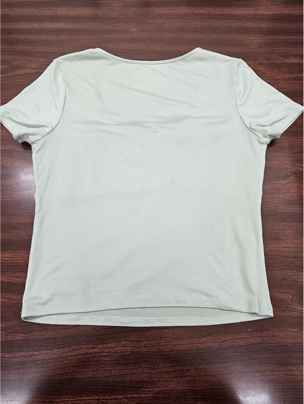 Homegirl Society Women's L Sage Green Ruched Square Neck Tee Stretch Top - Picture 3 of 5